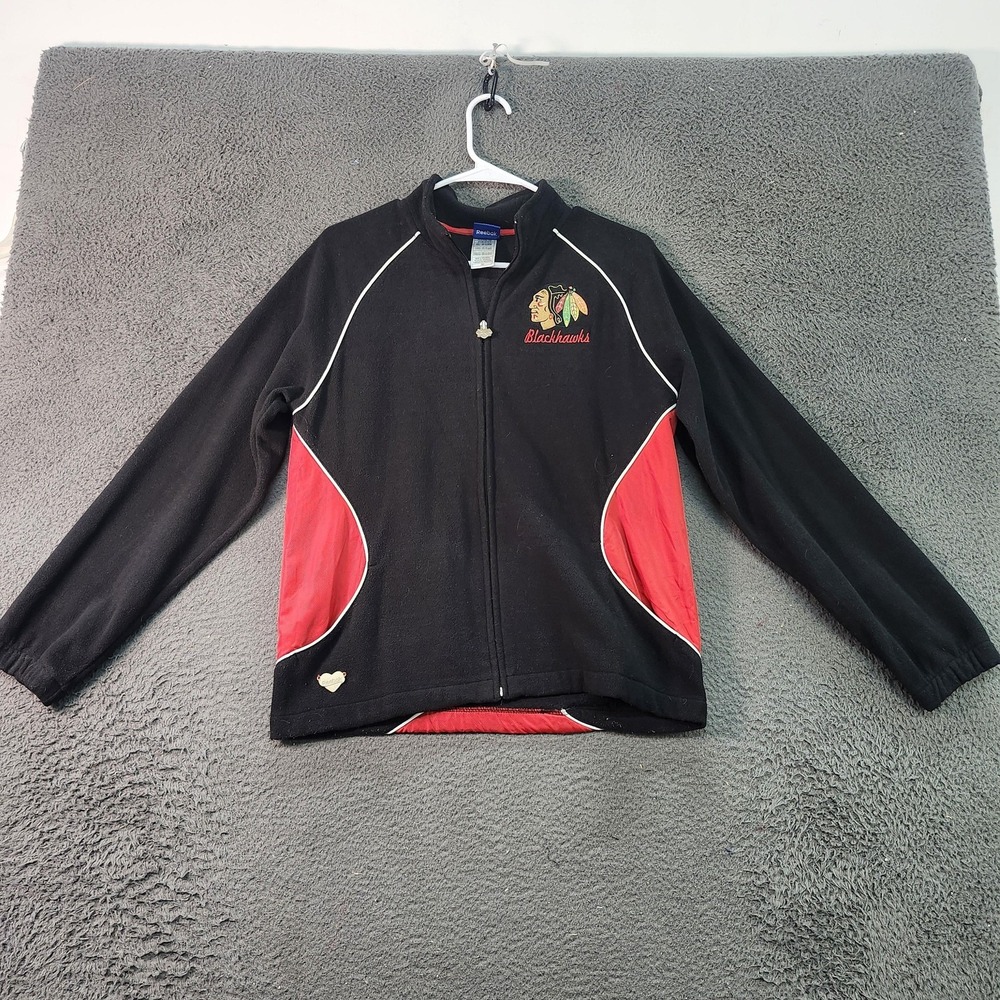 Chicago Blackhawks Jacket Womens Large Black Red NHL Hockey Reebok Full Zip